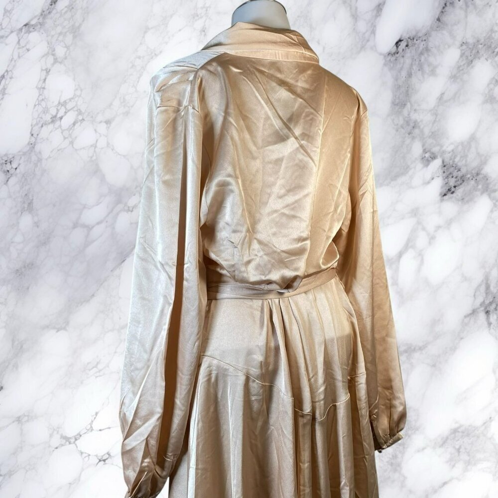 NastyGal Satin Long Sleeve Midi Wrap Dress - Rose - Picture 8 of 12